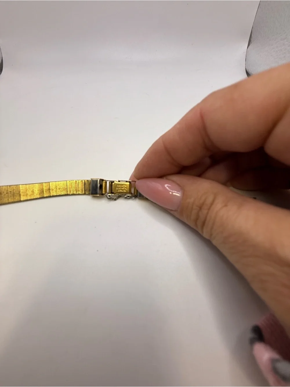Vintage Seiko BB145 Gold Tone Watch Band Bracelet w/ Safety Chain Japan